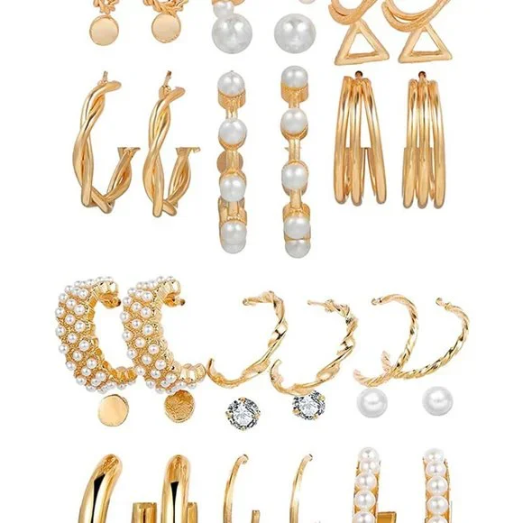 18 pairs Fashion Latest Earrings Combo Set Crystal Pearl Stud Earrings for Women - Picture 4 of 10